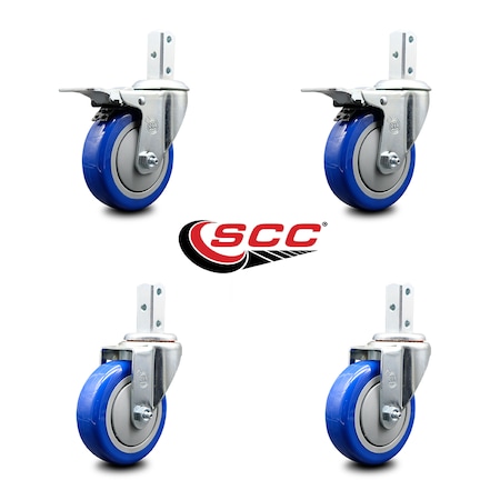 Service Caster 4 Inch Blue Poly Swivel 3/4 Inch Square Stem Caster Total Lock Brakes SCC, 2PK SCC-SQTTL20S414-PPUB-BLUE-34-2-S-2